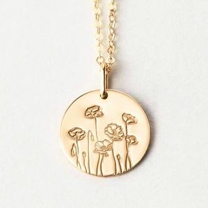 Poppy August Birth Flower Dainty Charm Necklace
